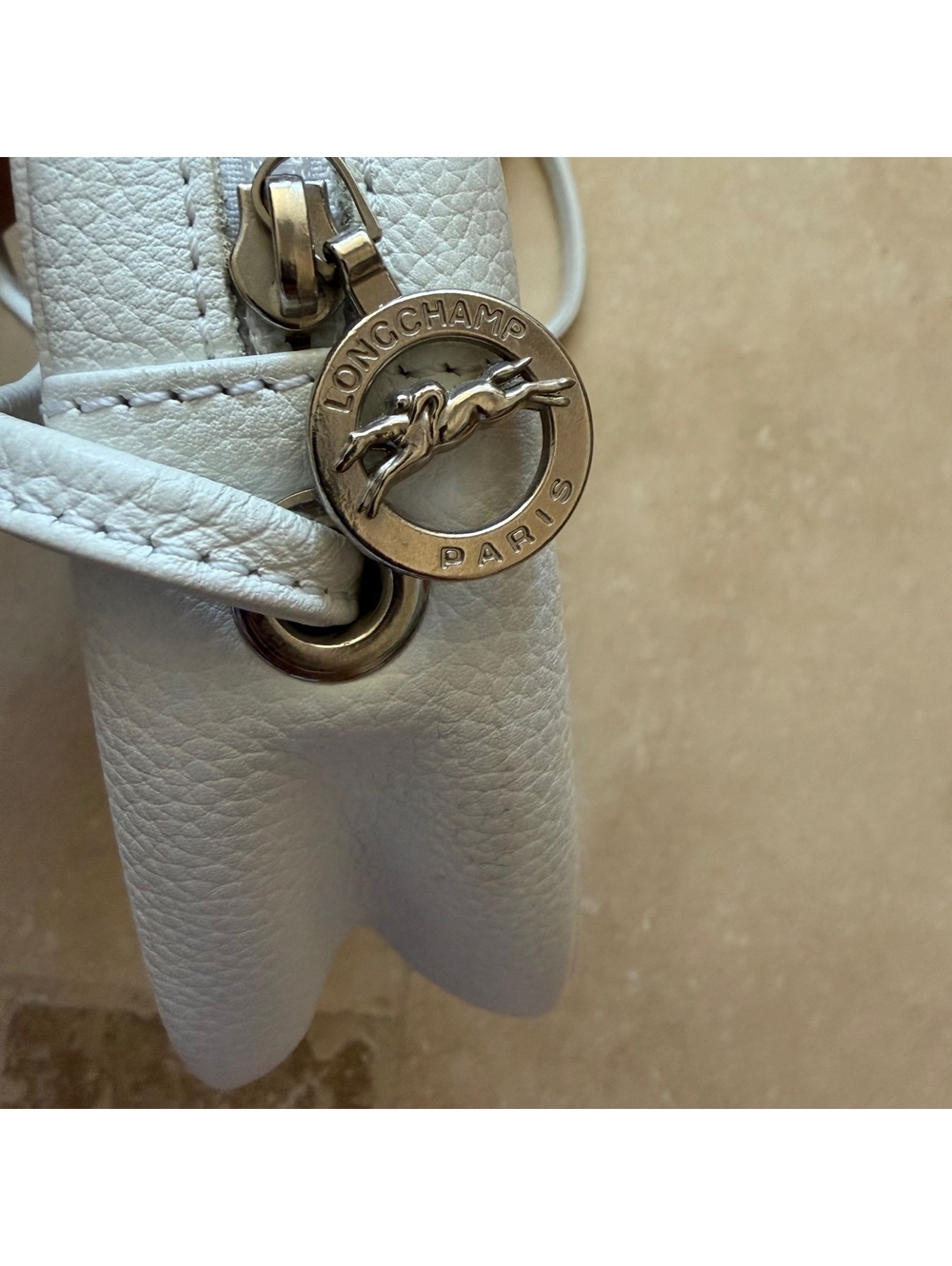 Longchamp Paris 1948 Pebbled Leather Crossbody Bag Purse Zip France White - Picture 6 of 7